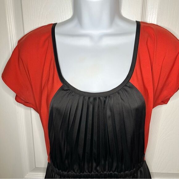 Plenty by Tracy Reese Pleated Colorblock Mini Dress Rust Orange Black S - Picture 5 of 9